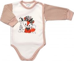 Kojenecká souprava body a polodupačky - LITTLE FOX béžová s proužky - vel.68 - obrázek 2