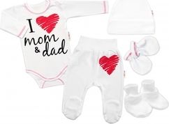 Kojenecká 5-dílná soupravička bavlna - I LOVE MOM AND DAD bílá s červenou - vel.56 - obrázek 1
