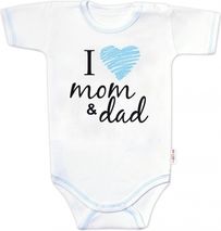 Kojenecké body krátký rukáv - I LOVE MOM AND DAD bílé s modrou - vel.56 - obrázek 1