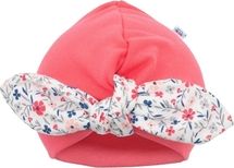 Dívčí bavlněná čepička - TURBAN lososový s květinovým vzorem - vel.80 - obrázek 1