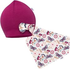 Dívčí set - bavlněná čepička a šátek - MAŠLIČKA motýlci fuchsiová - vel.80 - obrázek 1