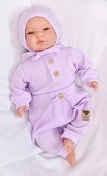 Kojenecká soupravička 3-dílná žebrovaná bavlna - HAND MADE lila - vel.62 - obrázek 5