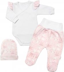 Kojenecká soupravička 3-dílná bavlna - NEW BUNNY růžovo-bílá - vel.62 - obrázek 1