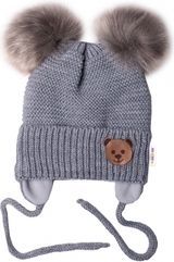Čepice zimní pletená chlupáčkové bambulky - TEDDY BEAR šedá - vel.56-68 - obrázek 1
