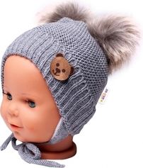 Čepice zimní pletená chlupáčkové bambulky - TEDDY BEAR šedá - vel.56-68 - obrázek 2
