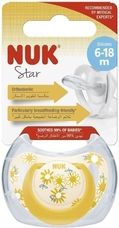 Dudlík latexový plochý NUK - STAR květinky žlutý - 18-36měs. - obrázek 2