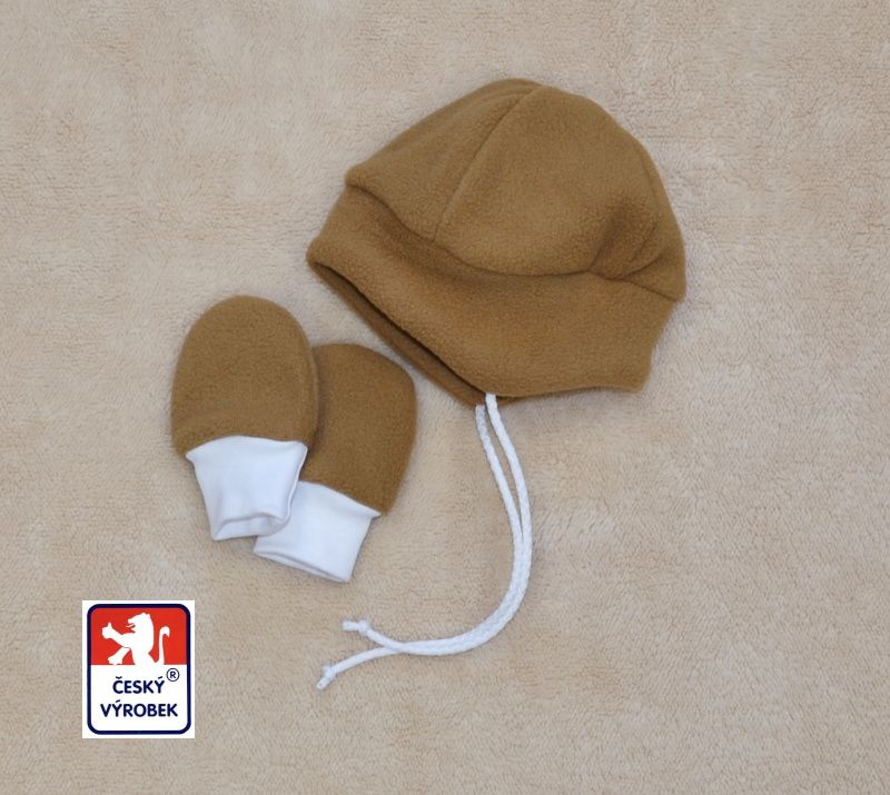 Zimní dětská sada Dětský svět 2 dílná čepička Kuklička + rukavičky béžová vel.0 - obrázek 1