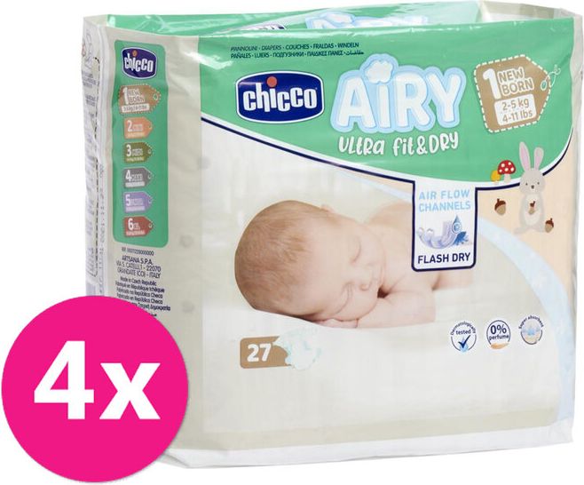 CHICCO Airy Pleny jednorázové 1 Newborn (2-5 kg) 108 ks - Měsíční zásoba - obrázek 1