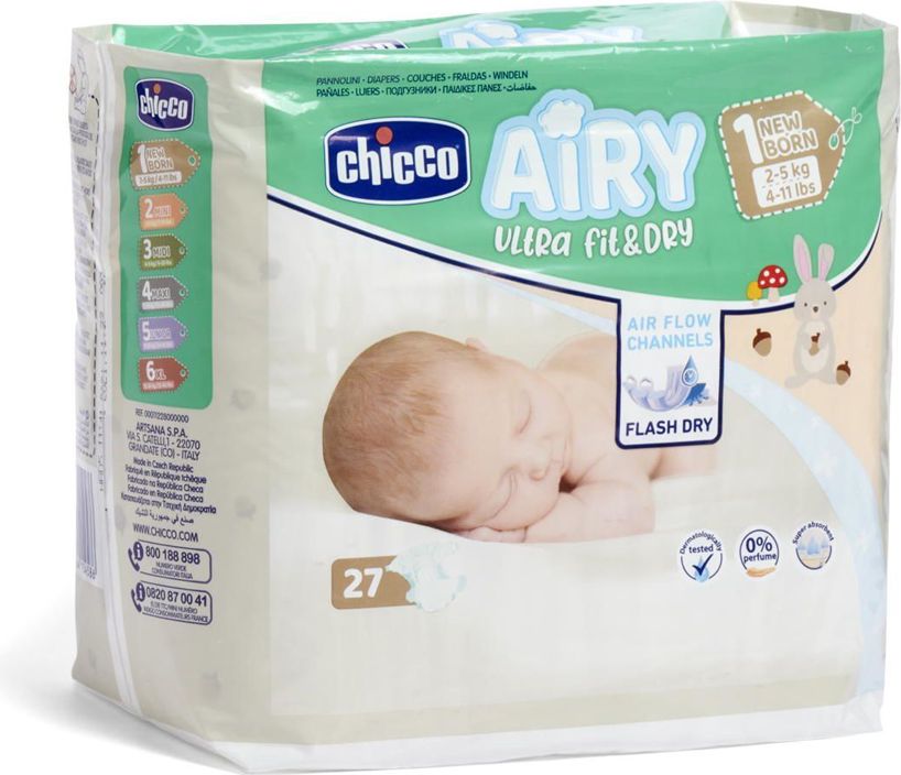 CHICCO Airy Pleny jednorázové 1 Newborn (2-5 kg) 108 ks - Měsíční zásoba - obrázek 2