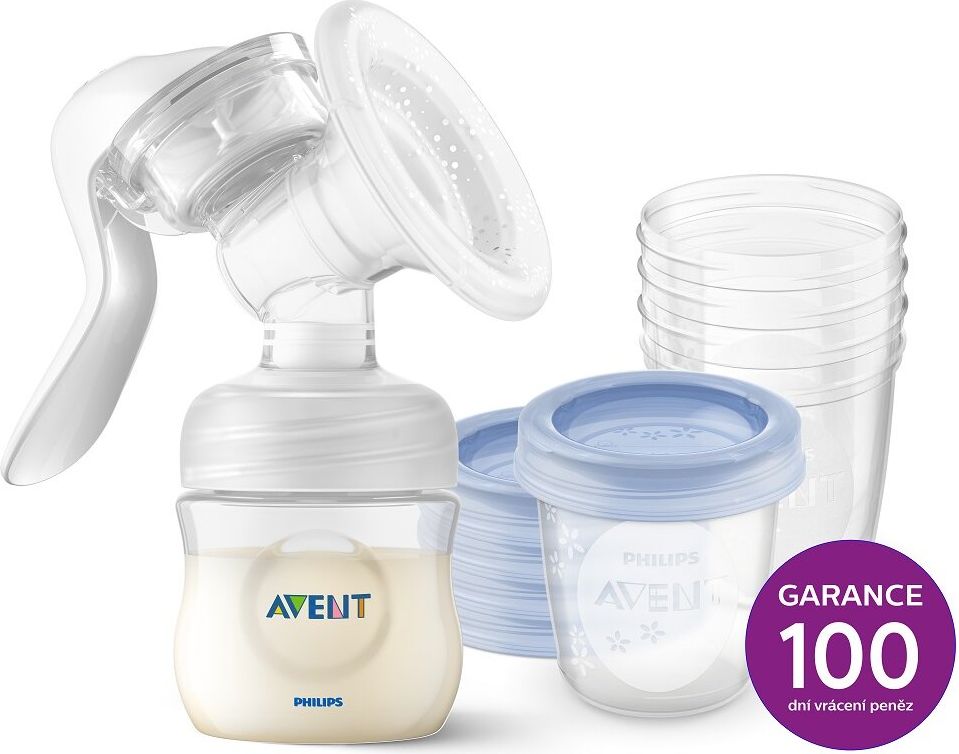 Philips AVENT Odsávačka mateřského mléka manuální + VIA 180 ml 5 ks + Krém na bradavky 30 ml - obrázek 2