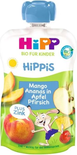 HiPP BIO Jablko-Broskev-Mango-Ananas + zinek od uk. 1. roku, 6 x 100 g - obrázek 1