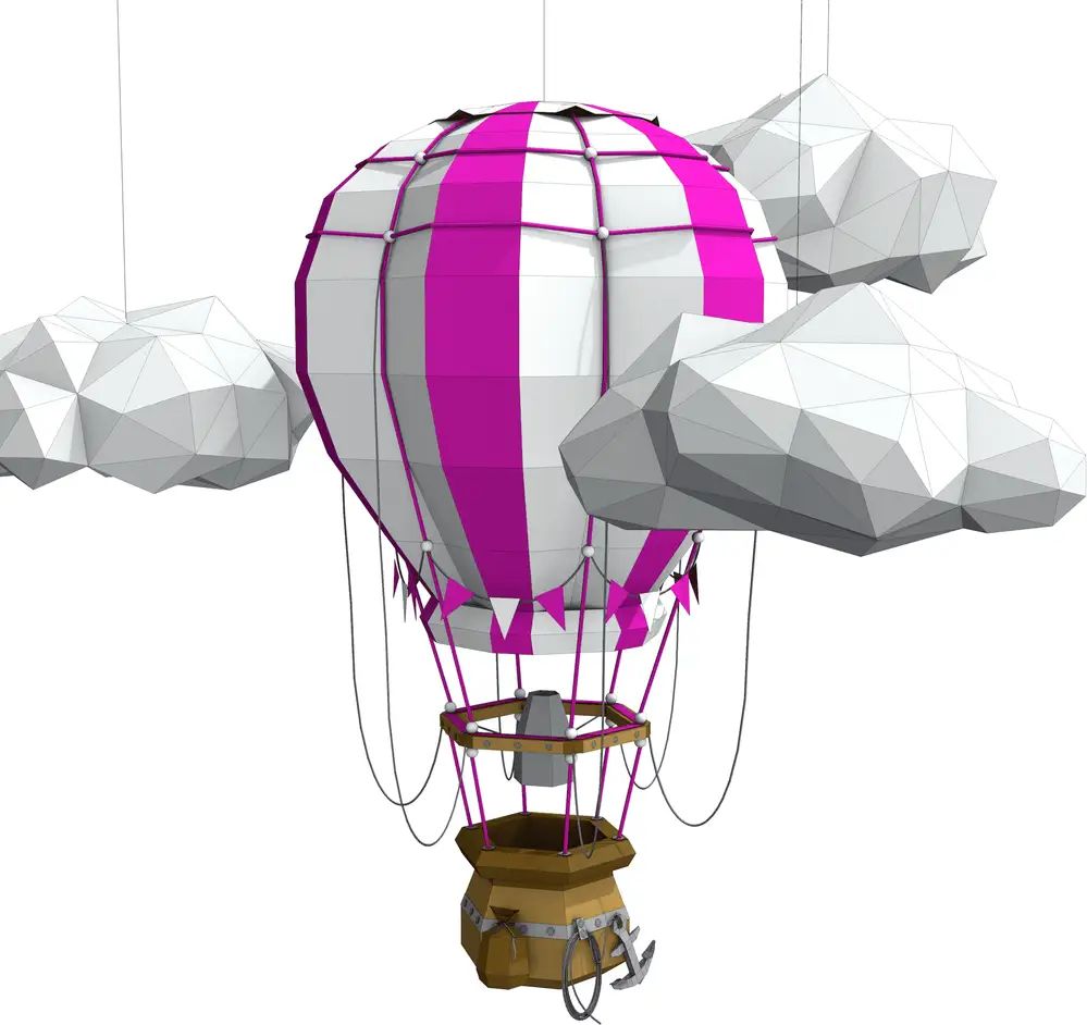 Cut'n'Glue Horkovzdušný balon v oblacích – 3D papírový model, růžová - obrázek 1