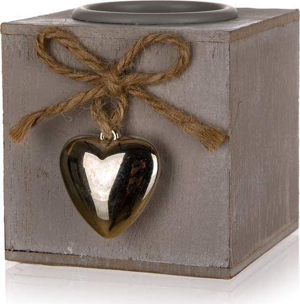 HOME DECOR Svícen METAL HEART 6,5 x 6,5 x 6,5 cm, přírodní dřevo - obrázek 1