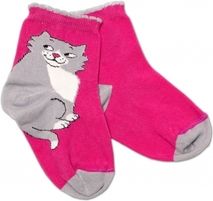 Dětské ponožky bavlna - KOCOUR malinové - vel.92-98 - obrázek 1