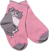 Dětské ponožky bavlna - KOCOUR pudrově růžové - vel.92-98 - obrázek 1