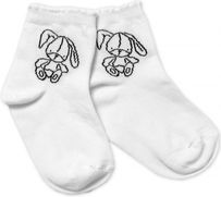 Dětské ponožky bavlna - CUTE BUNNY bílé s černým obrázkem - vel.92-98 - obrázek 1