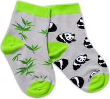 Dětské ponožky bavlna - PANDA šedé se zelenou - vel.104-116 - obrázek 1