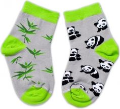 Dětské ponožky bavlna - PANDA šedé se zelenou - vel.104-116 - obrázek 2