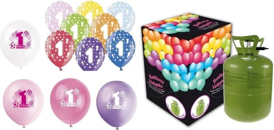 Helium sada na 1.NAROZENINY MALÁ OSLAVA HOLČIČKA + 13 latexových balónků - obrázek 1
