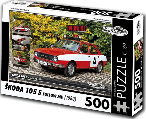 RETRO-AUTA© Puzzle č. 39 - ŠKODA 105 S FOLLOW ME (1980) 500 dílků - obrázek 1