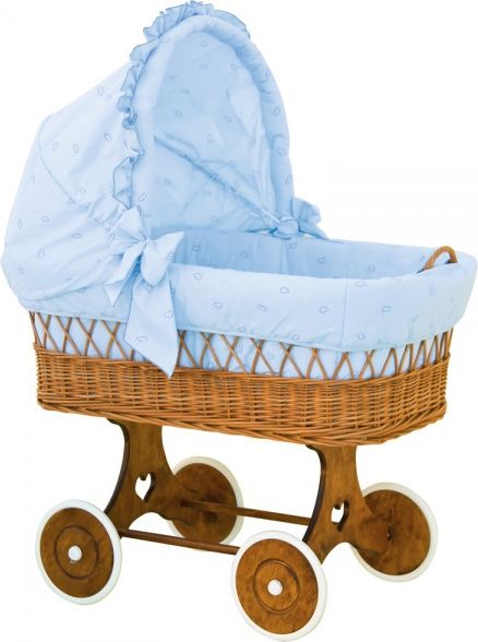 Proutěný koš pro miminko s boudičkou Méďa - modrý - obrázek 1