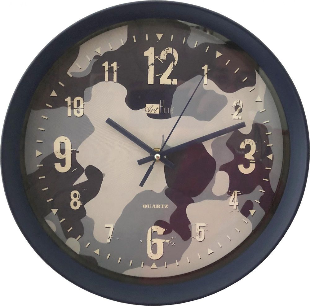 DUE ESSE Nástěnné hodiny Art Home maskovací vzor 28 cm, modré - obrázek 1