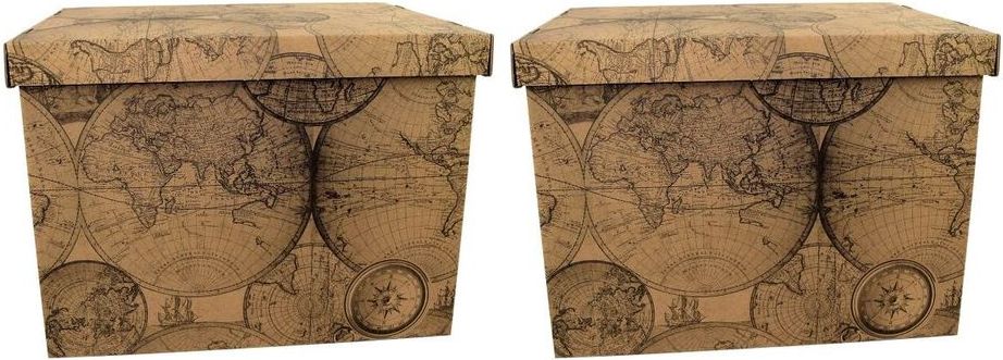 DUE ESSE Set 2ks skladovacích úložných krabic 42 x 32 x 32 cm, mapa světa - obrázek 1