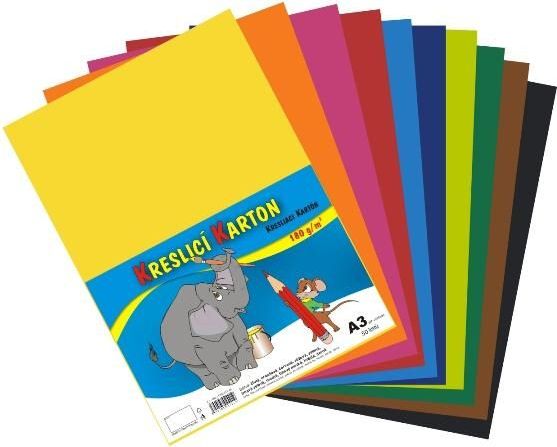 Karton kreslicí barevný mix A3 180g / 12x5 listů - obrázek 1