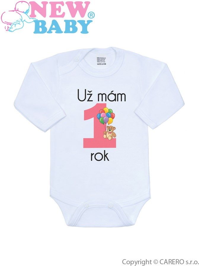 Body s potiskem New Baby Už mám 1 rok růžové - 80 (9-12m) - obrázek 1