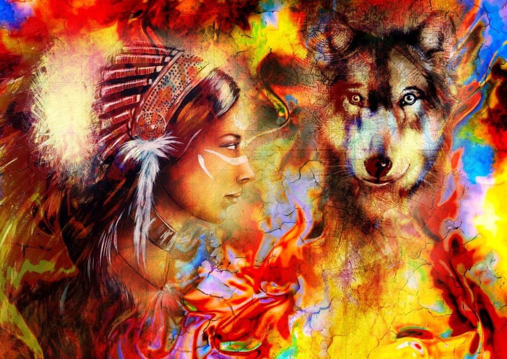 Grafika Puzzle 1000 dílků The Indian Woman and the Wolf - obrázek 1