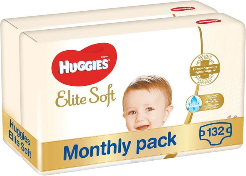 Huggies Elite Soft 4 (8-14 kg) 132 ks (2x66 ks) - Měsíční balení - obrázek 1