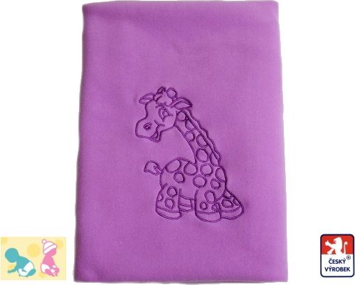 Dětská deka do kočárku, fleece Dětský svět, světle fialová s žirafou - obrázek 1