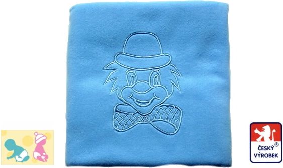 Dětská deka do kočárku, fleece Dětský svět, světle modrá s klaunem - obrázek 1