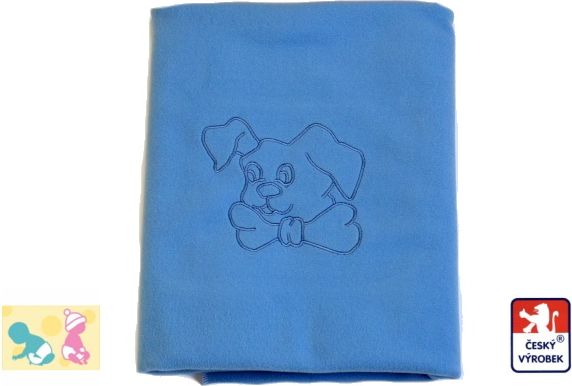 Deka na kočárek, fleece, světle modrá s pejskem s mašlí - obrázek 1