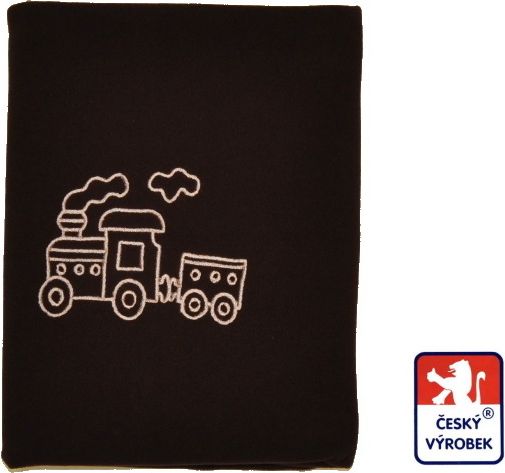 Dětská deka do kočárku, fleece, tmavě hnědá s Vláčkem - obrázek 1