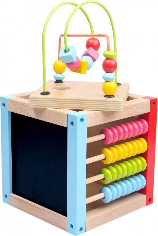 Dřevěná edukační kostka, Baby Mix, střední Sorter hodiny s počítadlem - obrázek 1