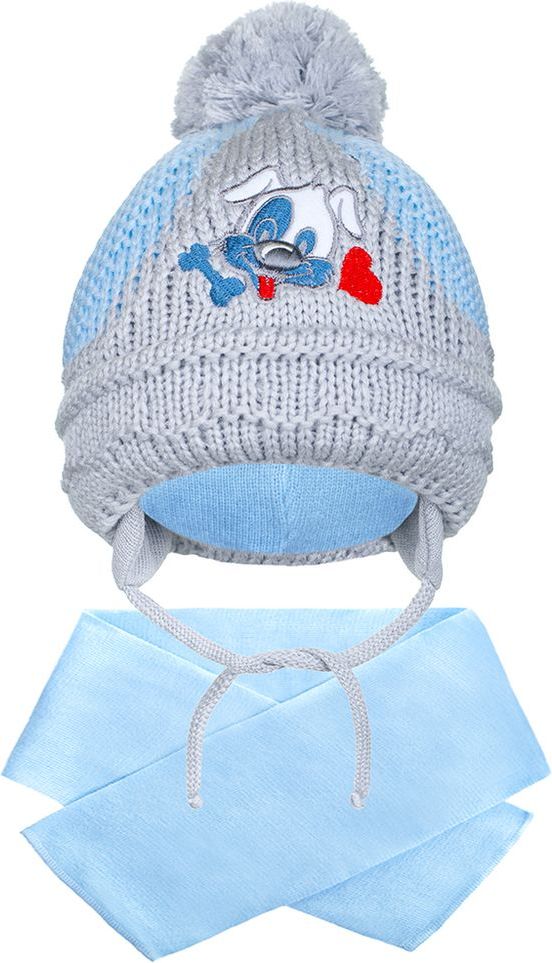 NEW BABY Zimní dětská čepička se šálou New Baby pejsek světle modrá - Zimní dětská čepička se šálou New Baby pejsek světle modrá - obrázek 1
