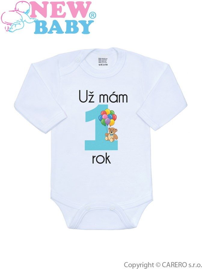 Body s potiskem New Baby Už mám 1 rok modré&nbsp;-&nbsp;80 (9-12m) - obrázek 1