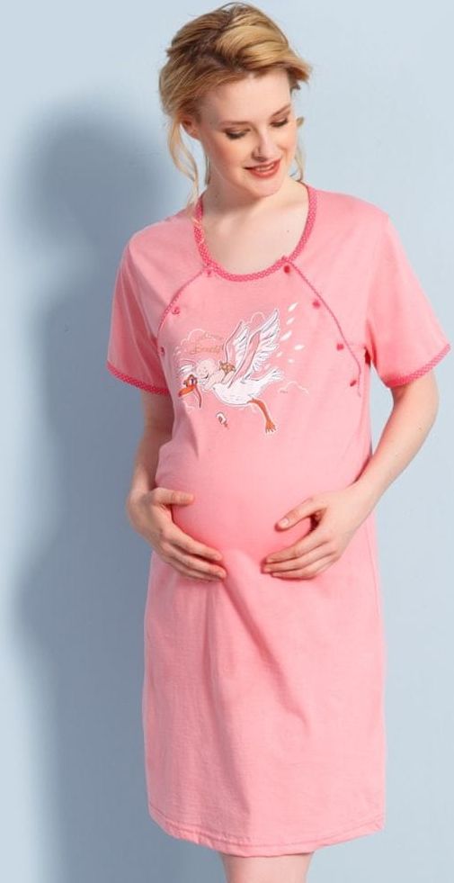 Vienetta Dámská noční košile mateřská Čáp v oblacích barva starorůžová, velikost S. - obrázek 1