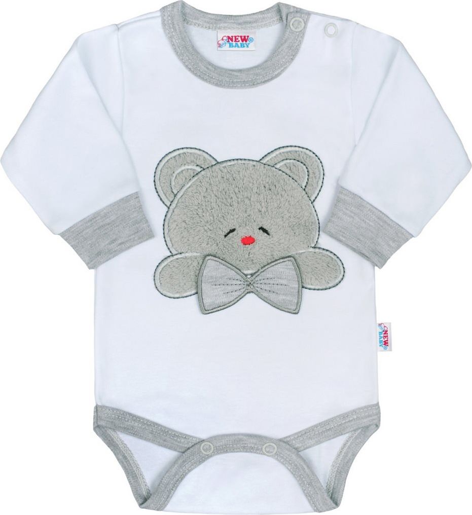 NEW BABY Luxusní kojenecké body s dlouhým rukávem New Baby Honey Bear s 3D aplikací Šedá 56 (0-3m) - obrázek 1