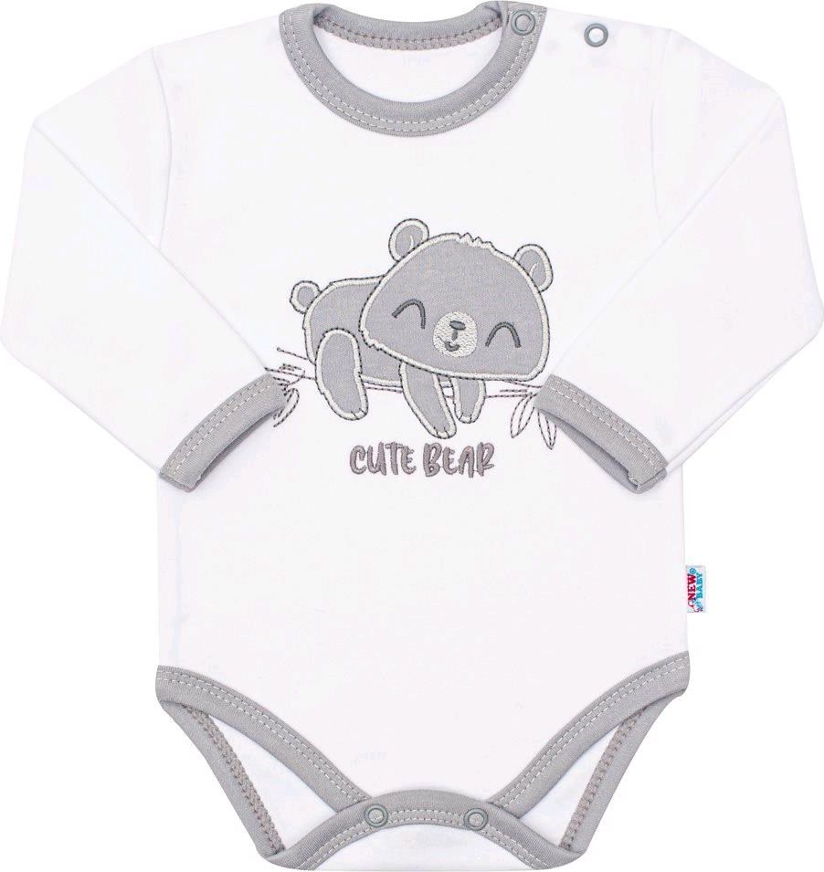 NEW BABY Kojenecké bavlněné body s dlouhým rukávem New Baby Cute Bear Bílá 74 (6-9m) - obrázek 1