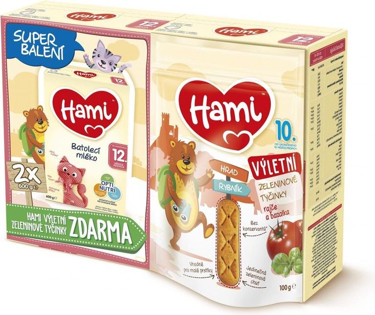 HAMI Batolecí mléko 12+ (2x 600g) + Zeleninové tyčinky Rajče a Bazalka 100 g - obrázek 1