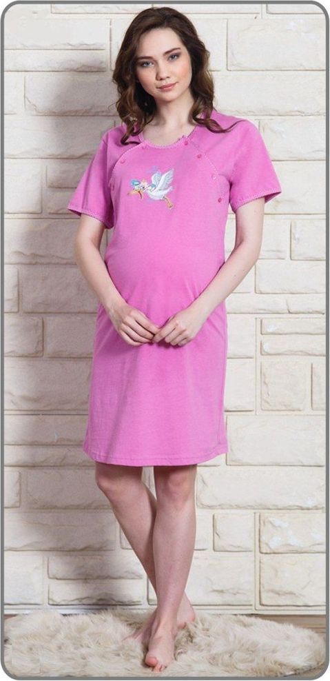 Vienetta Dámská noční košile mateřská Čáp s čepicí barva fialová, velikost S - obrázek 1