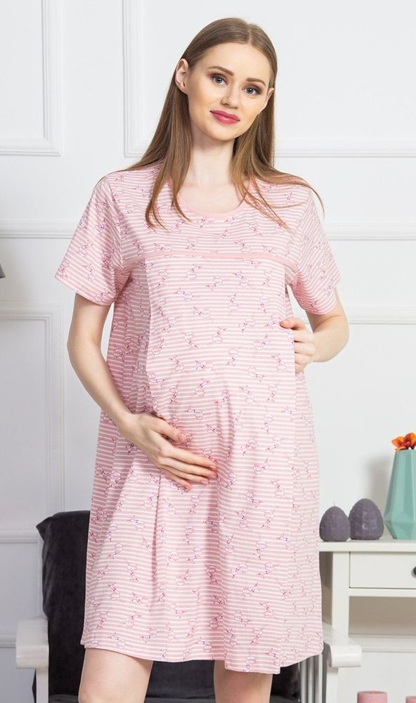 Vienetta Dámská noční košile mateřská Plameňáci barva starorůžová, velikost L. - obrázek 1