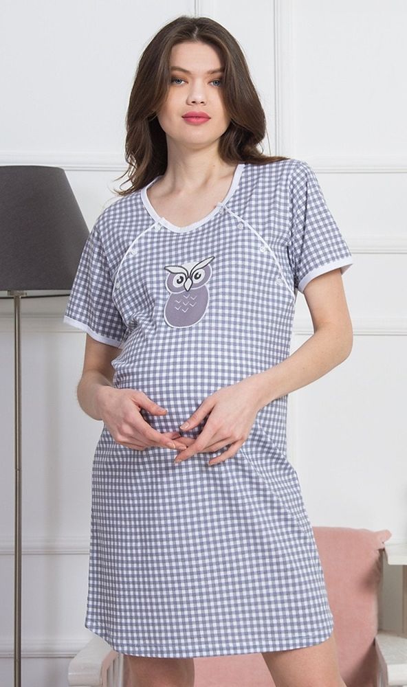 Vienetta Dámská noční košile mateřská Sovička barva šedá, velikost XL. - obrázek 1