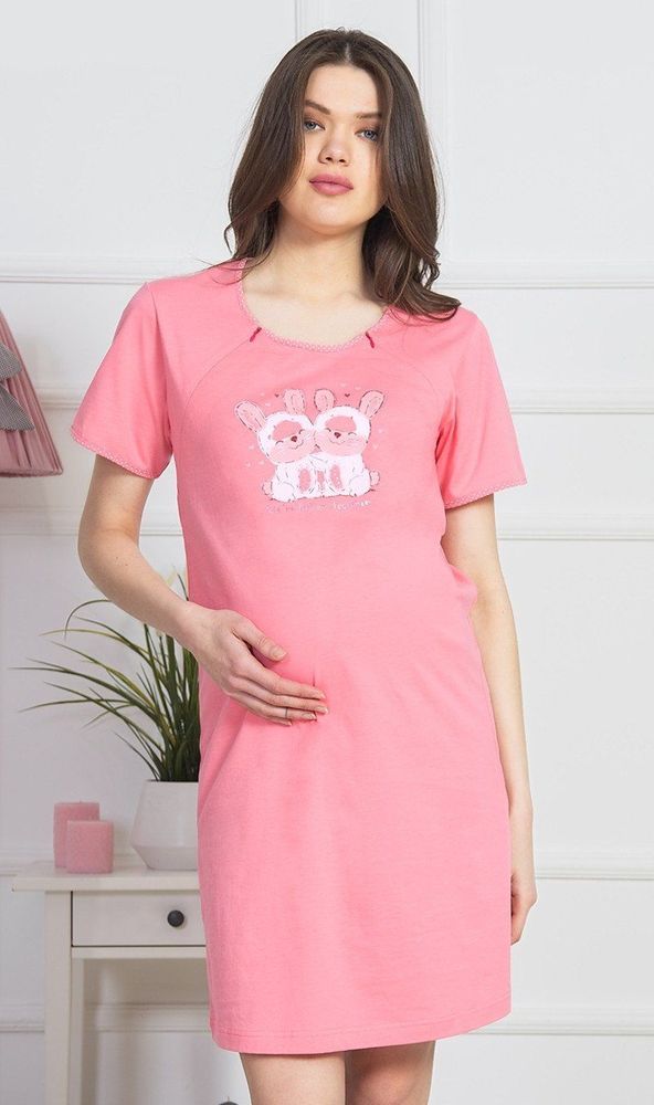Vienetta Dámská noční košile mateřská Malí králíci barva lososová, velikost S - obrázek 1