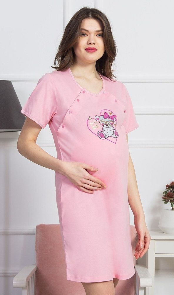 Vienetta Dámská noční košile mateřská Méďa v srdíčku barva růžová, velikost S. - obrázek 1