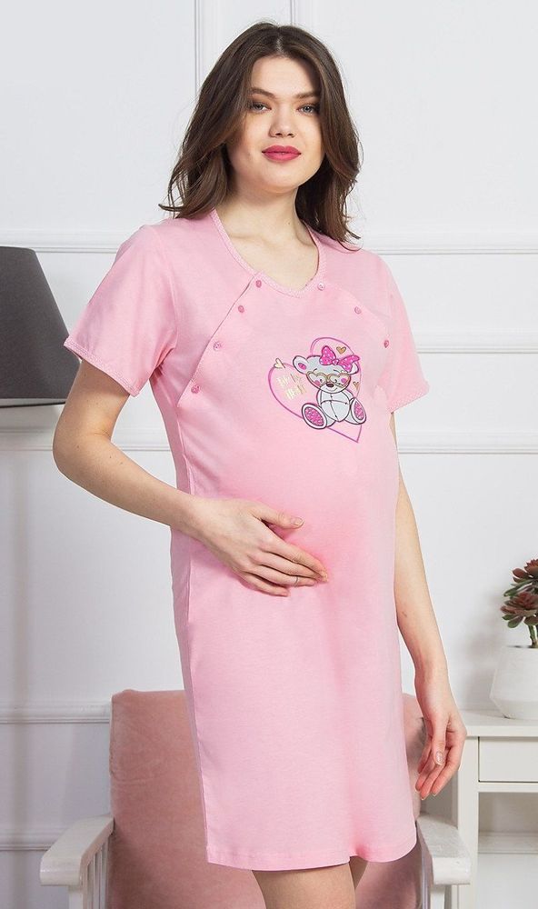 Vienetta Dámská noční košile mateřská Méďa v srdíčku barva růžová, velikost L. - obrázek 1