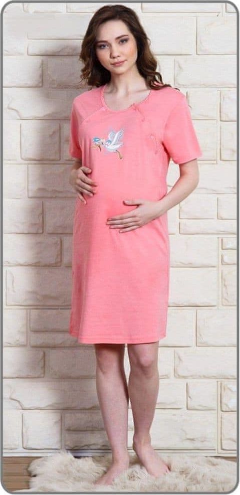 Vienetta Dámská noční košile mateřská Čáp s čepicí barva lososová, velikost S - obrázek 1
