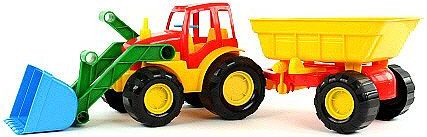 Bino Buldozer s přívěsem , Barevný buldozer s přívěsem žluto-červený - obrázek 1